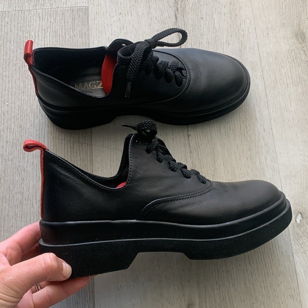 Magza leather wedges black red lace up shoes sneakers chunky‎ y2k size 7